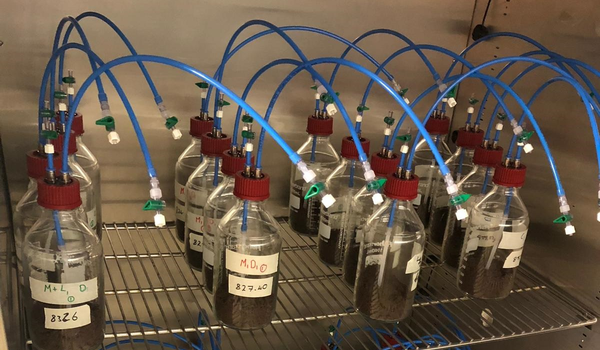 Experiment with soil incubated in glass flasks in a climate chamber